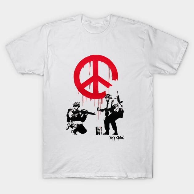 BANKSY Soldiers Painting Peace Sign T-Shirt by inkstyl